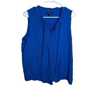 Simply Vera Verawang Tank Top Women's Large Blue V-Neck Sleeveless Tie Ruffle
